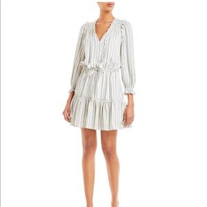 PAIGE Kaylynn Stripe Tie Neck Ruffle Dress in Arona Multi (L)